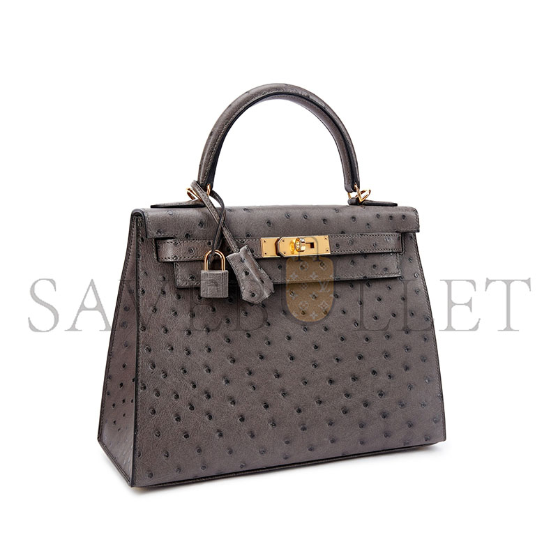 H**mes master ostrich kelly 25 pewter grey gold buckle (25*17*7cm)